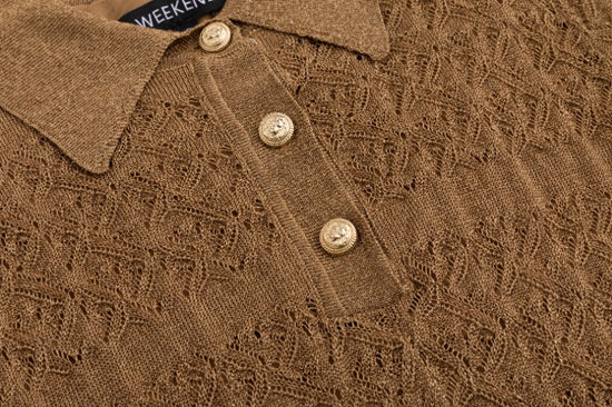 Brown Knit Dress With Collar