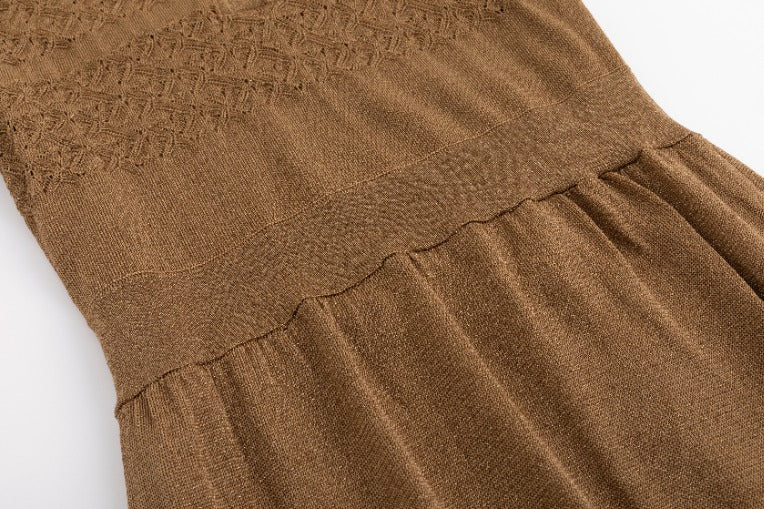 Brown Knit Dress With Collar