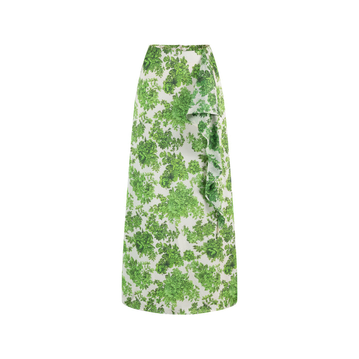 Green Floral Slip Skirt With Ruffle Detail