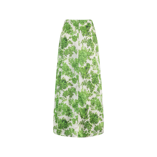Green Floral Slip Skirt With Ruffle Detail
