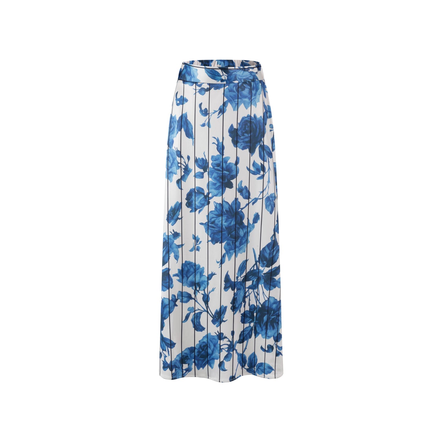 Ivory With Blue Floral Stripped Skirt