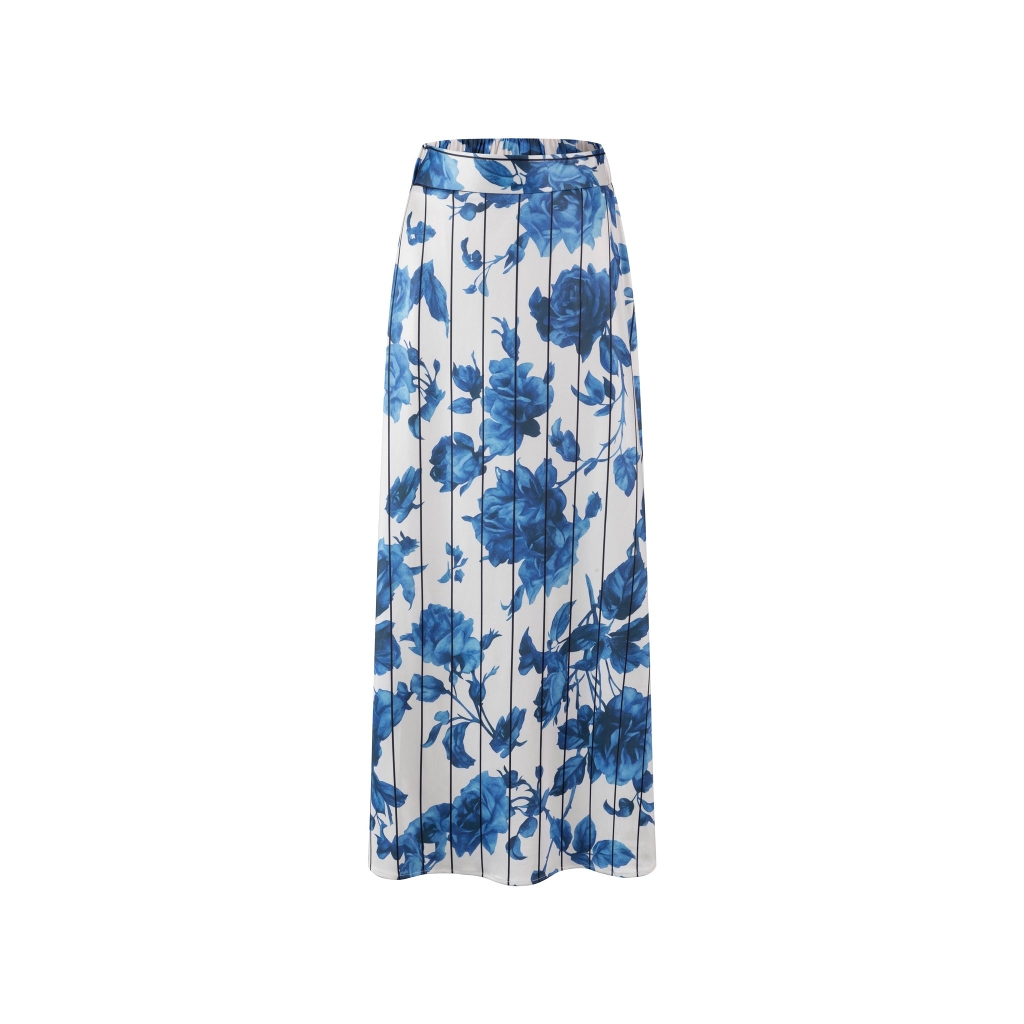 Ivory With Blue Floral Stripped Skirt