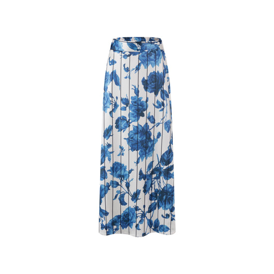 Ivory With Blue Floral Stripped Skirt