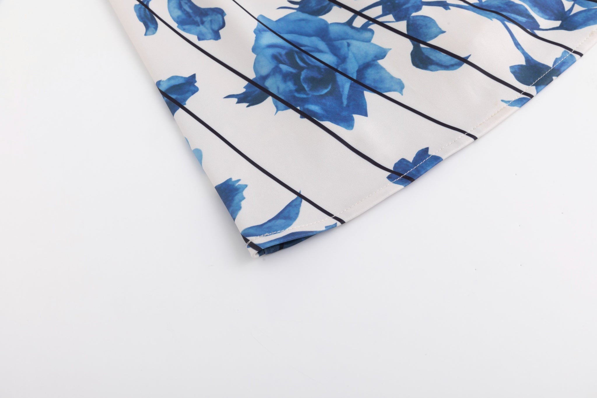 Ivory With Blue Floral Stripped Skirt