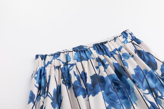 Ivory With Blue Floral Stripped Skirt