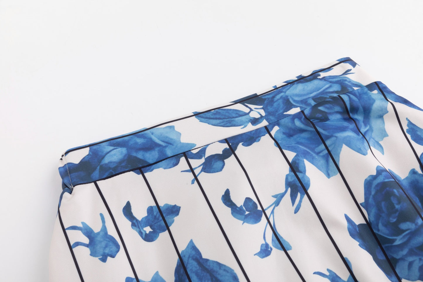 Ivory With Blue Floral Stripped Skirt