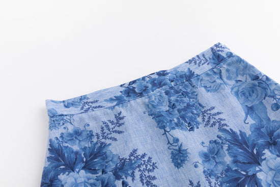 Blur On Blue Floral Skirt