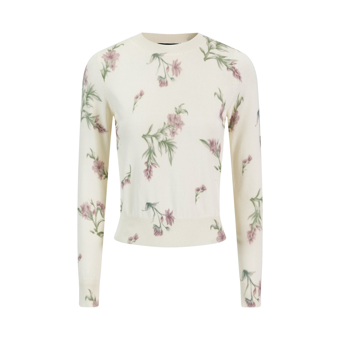 Knit Pink And Green Floral Sweater