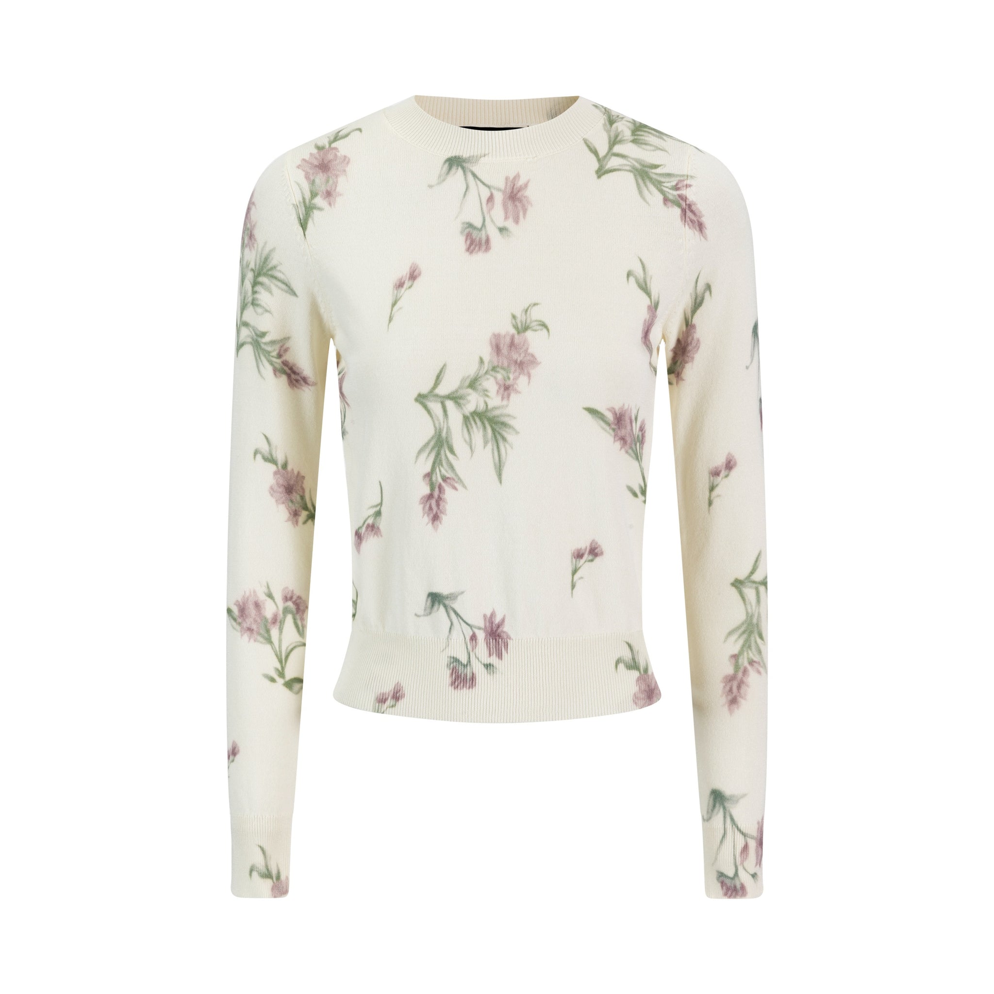 Knit Pink And Green Floral Sweater