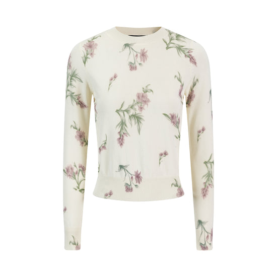 Knit Pink And Green Floral Sweater
