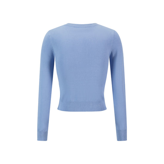 Knit Cardigan With Dark Bule Embroidery - Light Blue