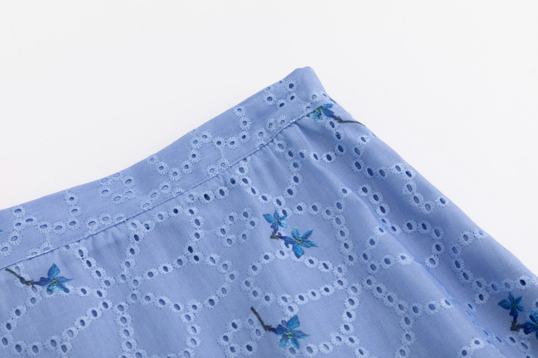 Eyelet Floral Skirt - Blue