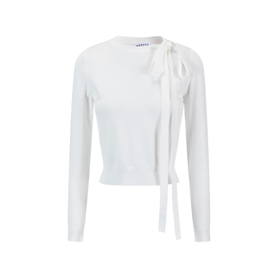Knit Top With Bow - White