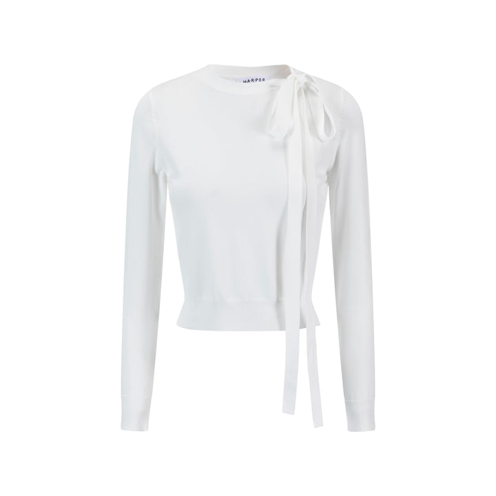 Knit Top With Bow - White