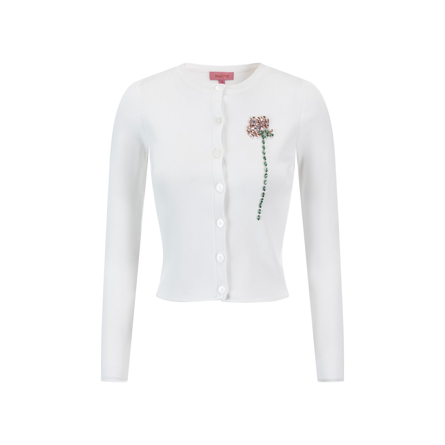 Knit Cardigan With Beaded Flower - Ivory