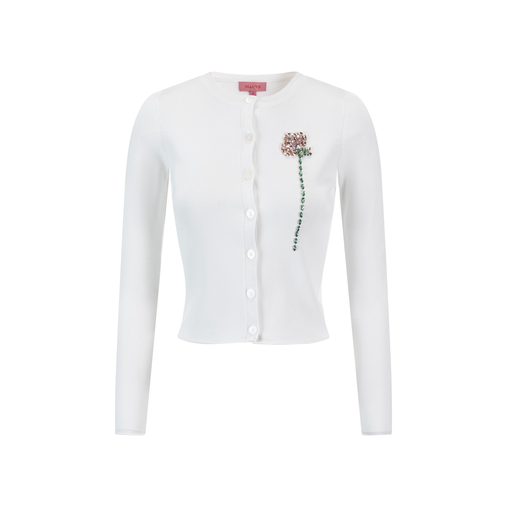 Knit Cardigan With Beaded Flower - Ivory