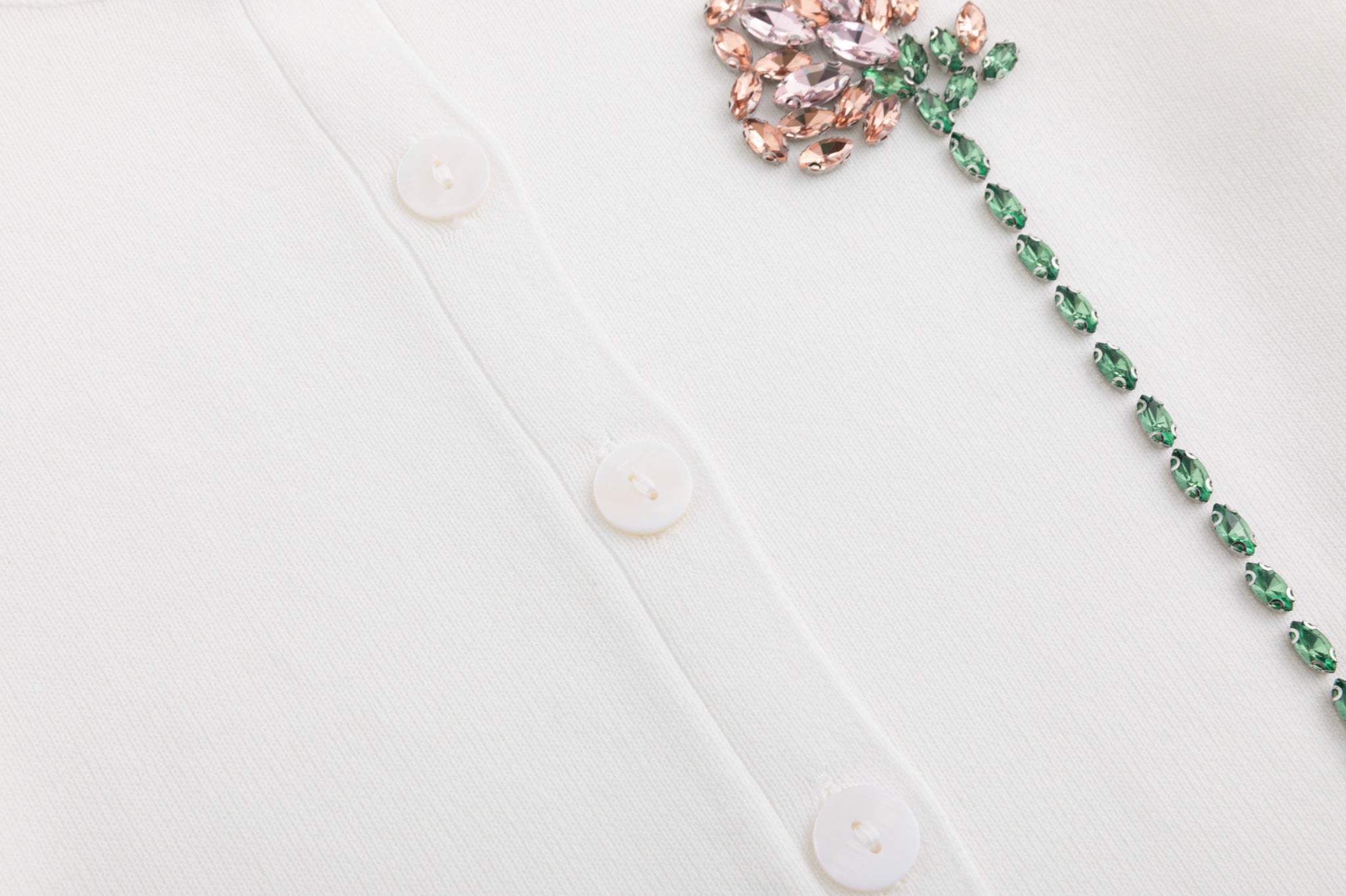 Knit Cardigan With Beaded Flower - Ivory