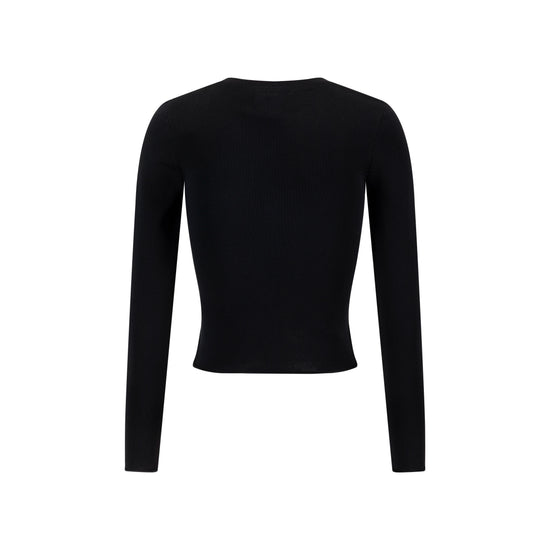 Knit Cardigan With Beaded Flower - Black