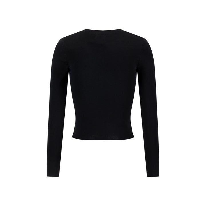 Knit Cardigan With Beaded Flower - Black
