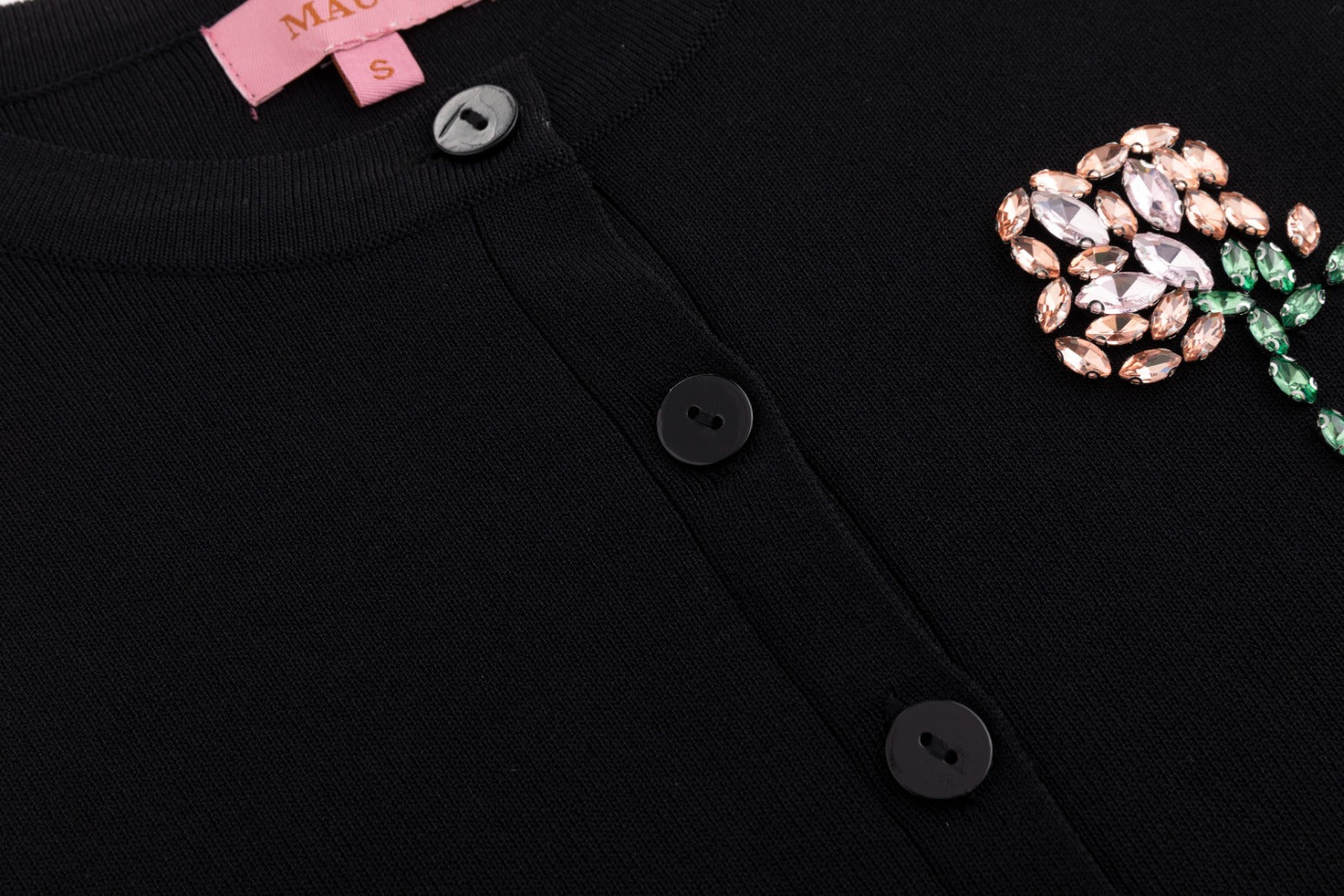 Knit Cardigan With Beaded Flower - Black