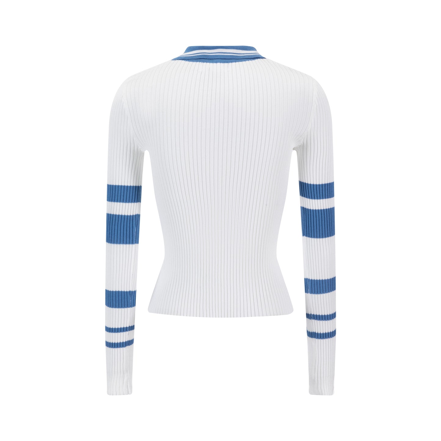 Blue And White Ribbed Knit Top