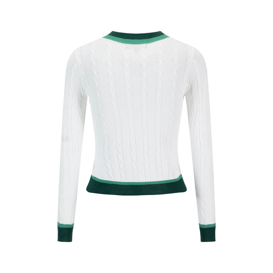 White And Green Cable Knit Top