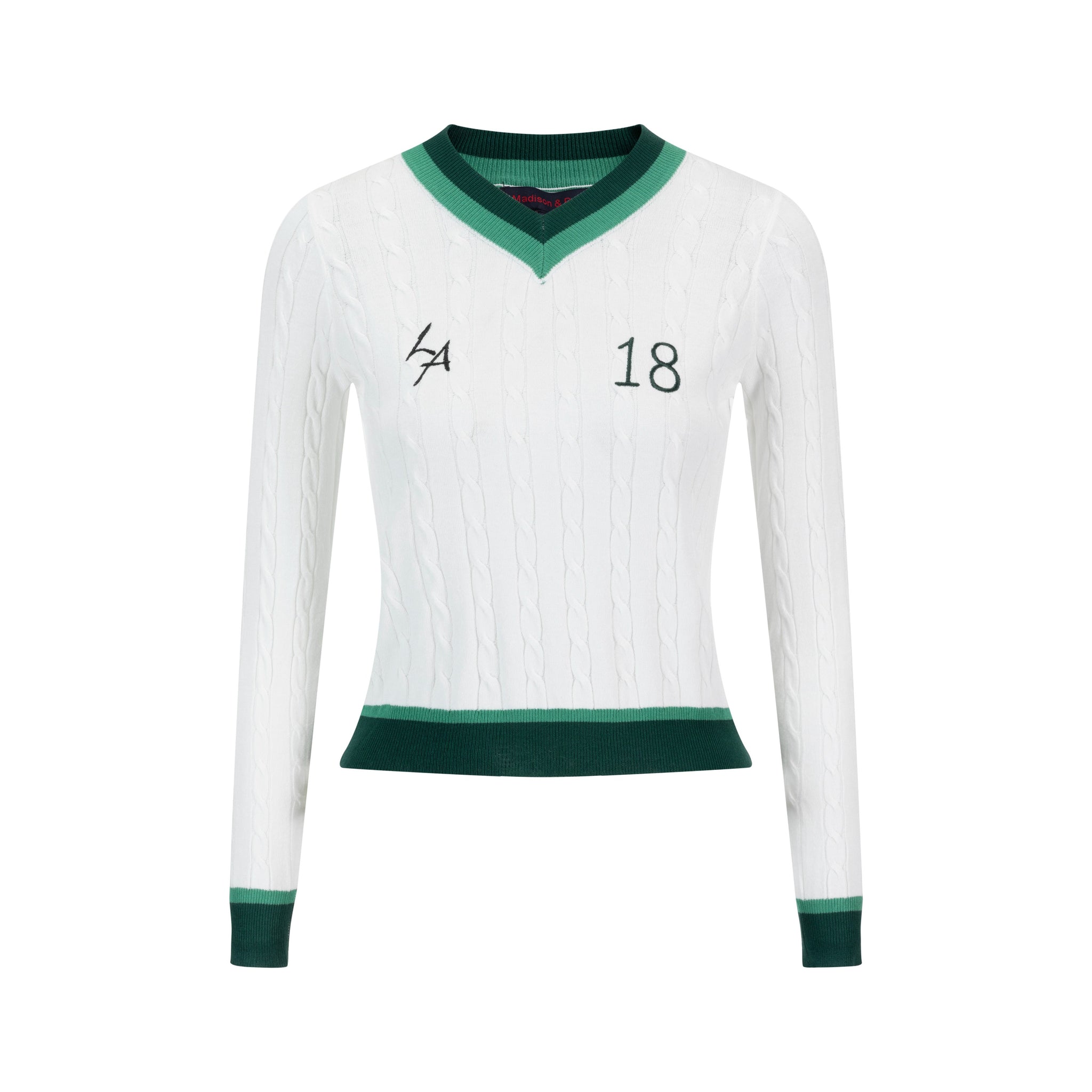 White And Green Cable Knit Top