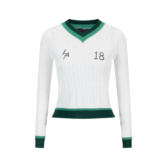 White And Green Cable Knit Top