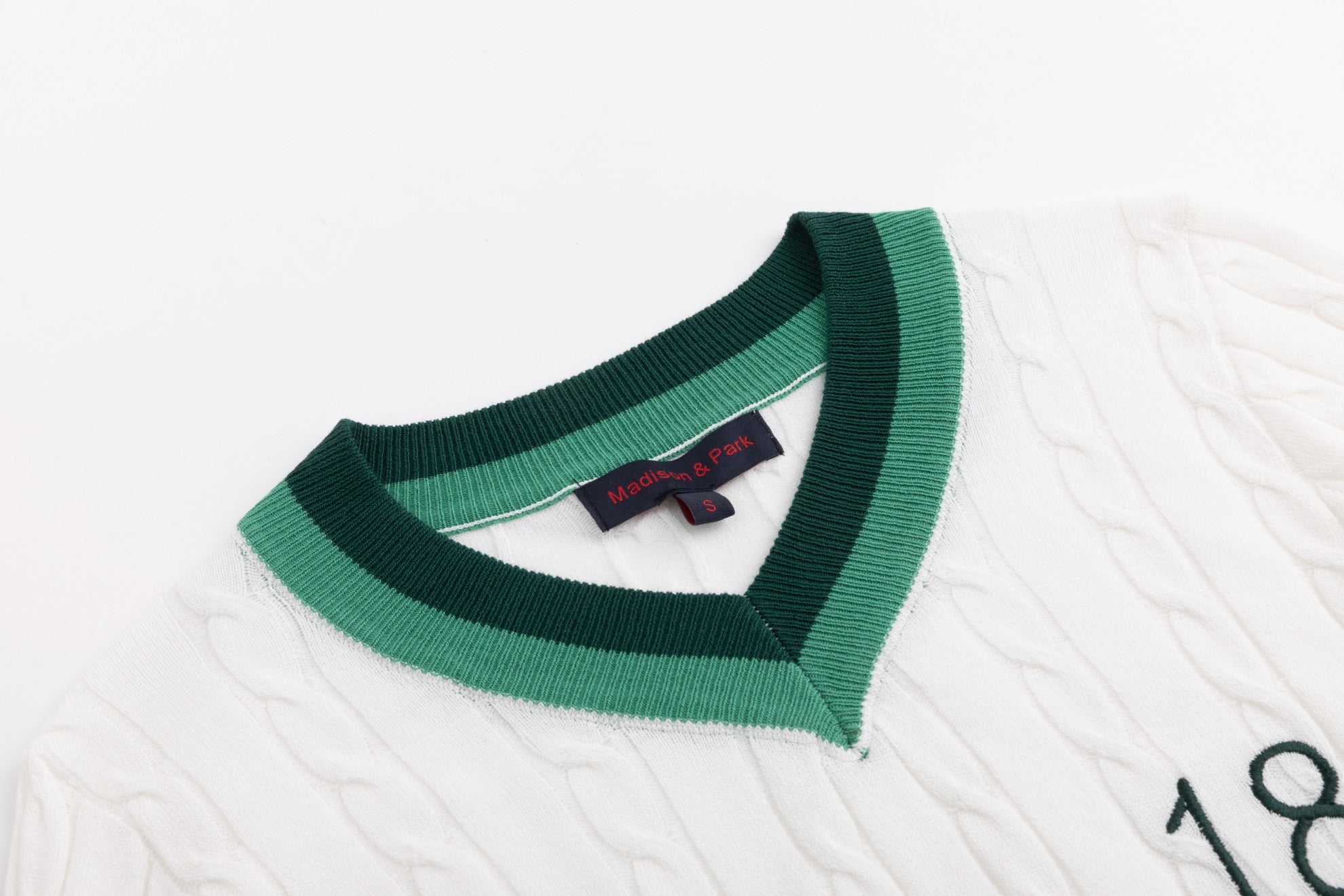 White And Green Cable Knit Top
