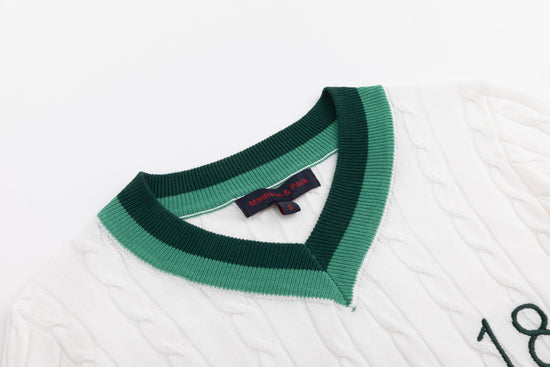 White And Green Cable Knit Top