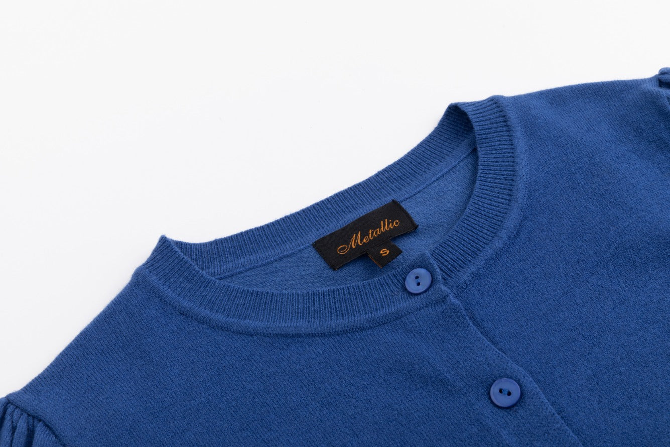 Bishop Sleeve Blue Knit Cardigan