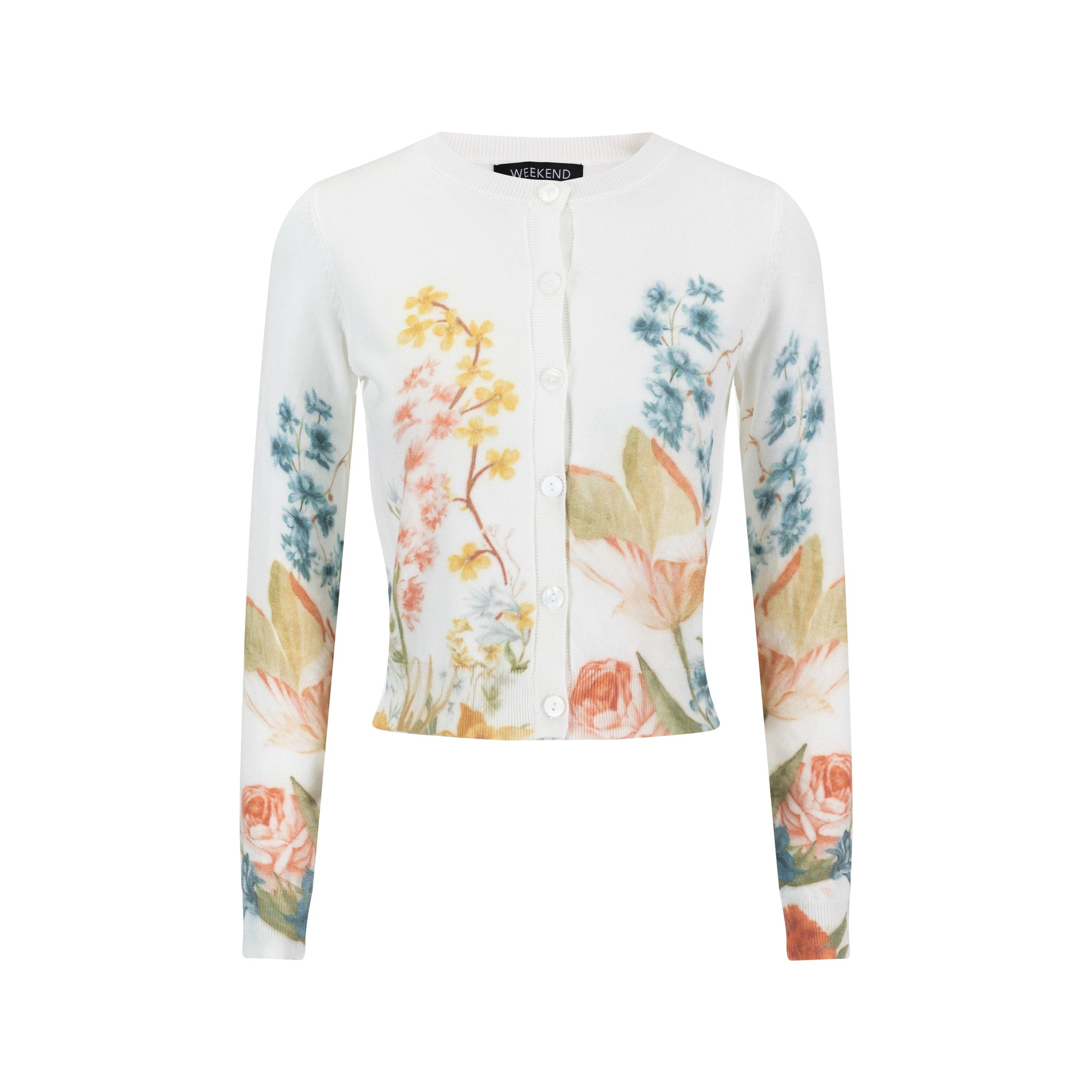 Knit Cardigan With Floral Print - White