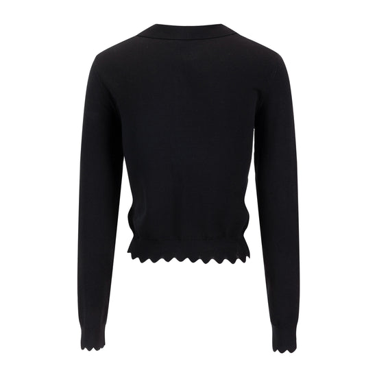 Knit Top With Scalloped Edges - Black
