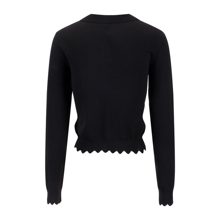 Knit Top With Scalloped Edges - Black