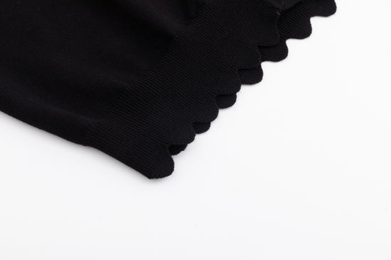 Knit Top With Scalloped Edges - Black