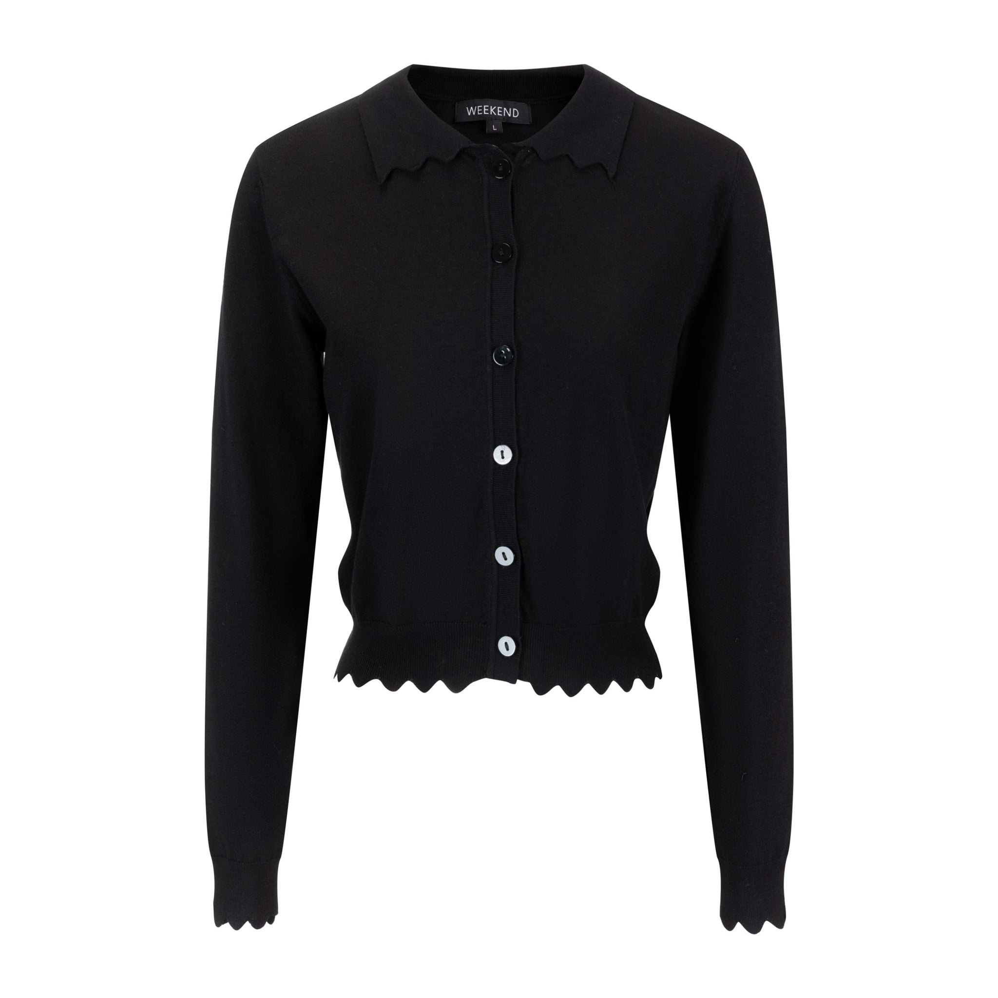 Knit Top With Scalloped Edges - Black