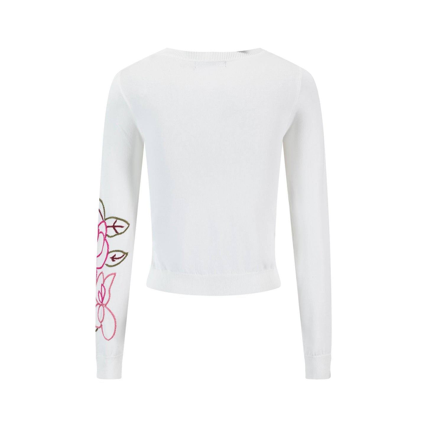 Knit Cardigan With Pink Embroidered Flowers