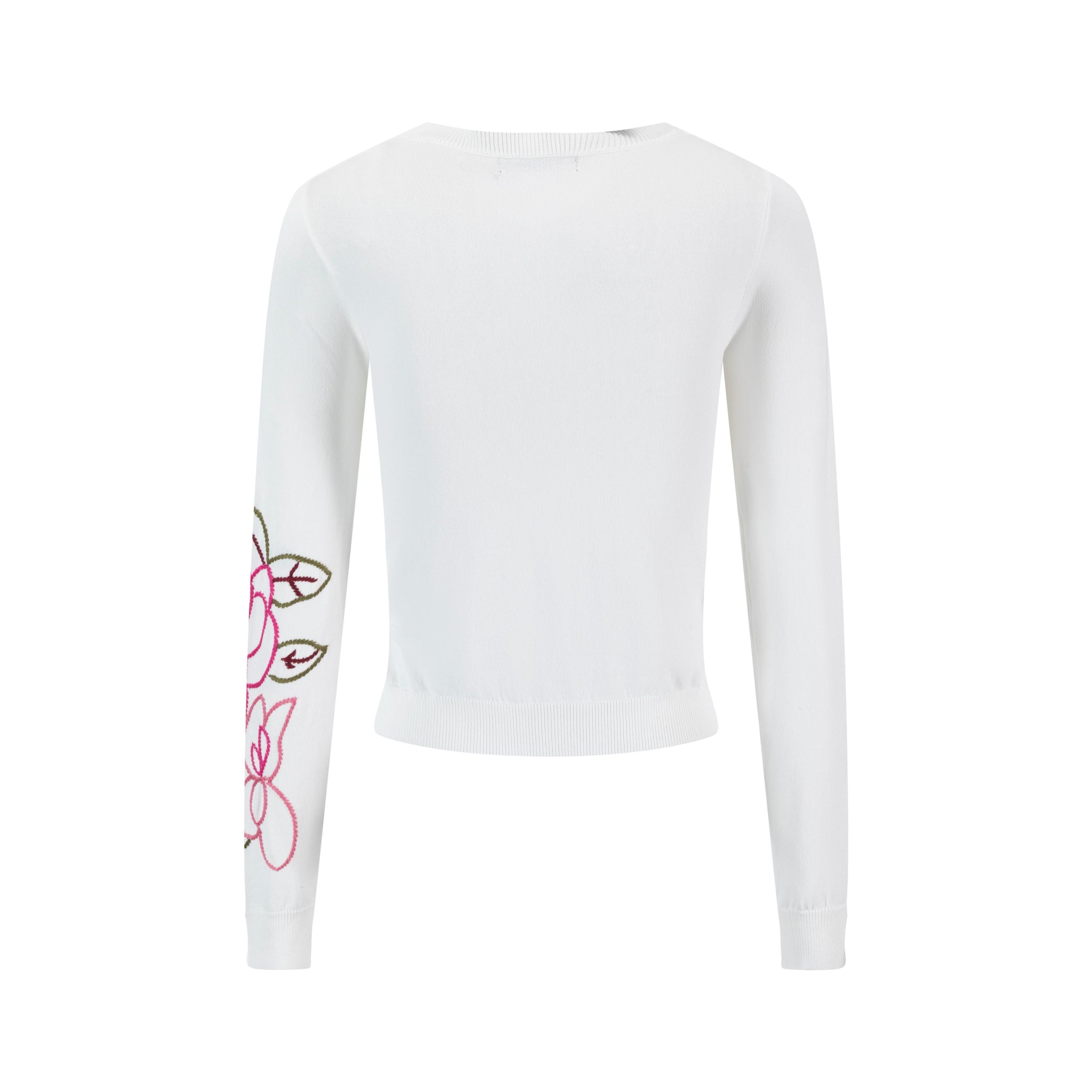 Knit Cardigan With Pink Embroidered Flowers