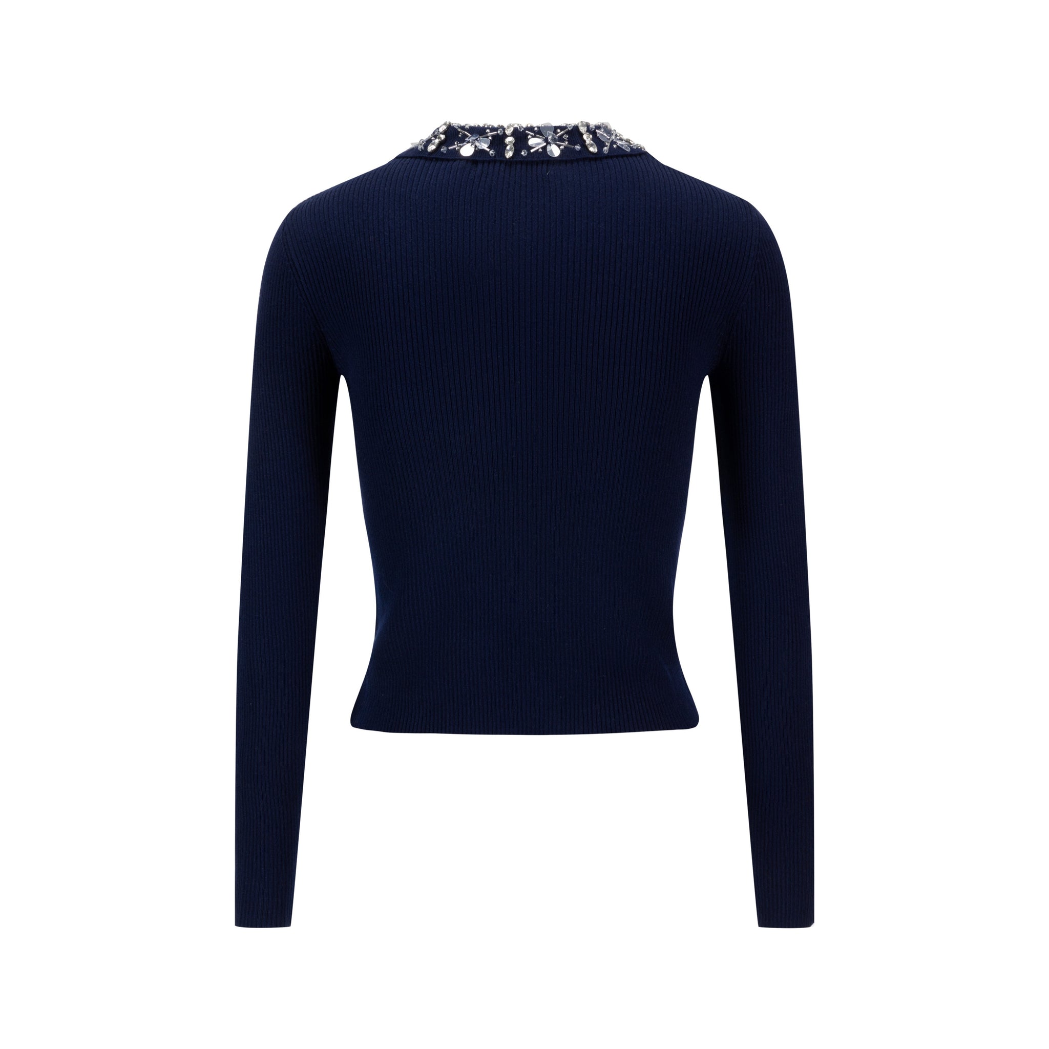 Knit Top With Beaded Collar - Navy