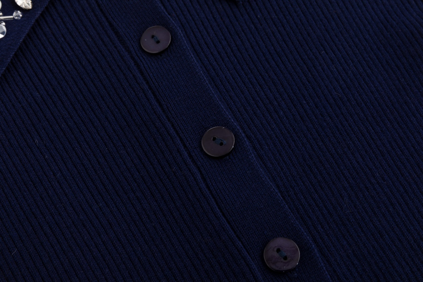 Knit Top With Beaded Collar - Navy