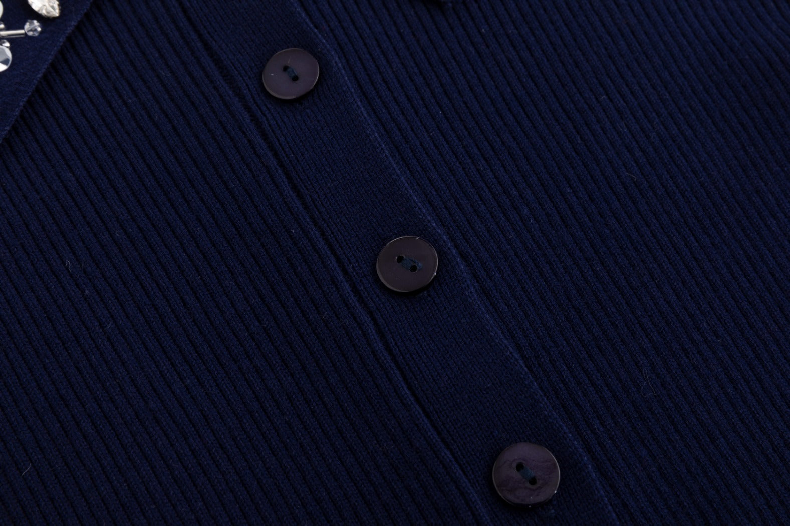 Knit Top With Beaded Collar - Navy