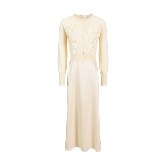 Slip Dress With Knit Cardigan - Pale Yellow