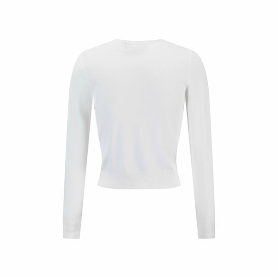 Knit Cardigan With Dark Bule Embroidery - Ivory