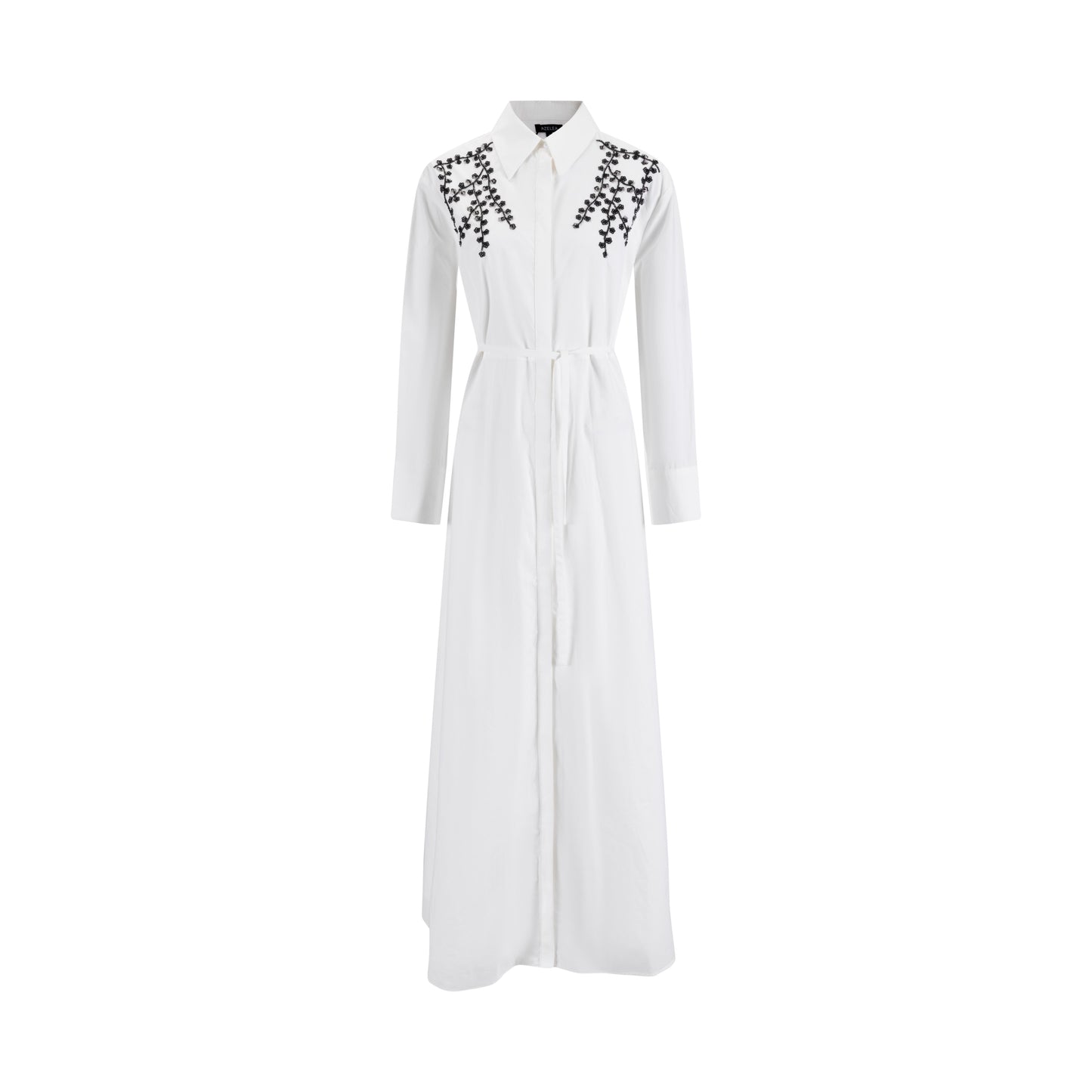White Shirt Dress With Black Embroidery