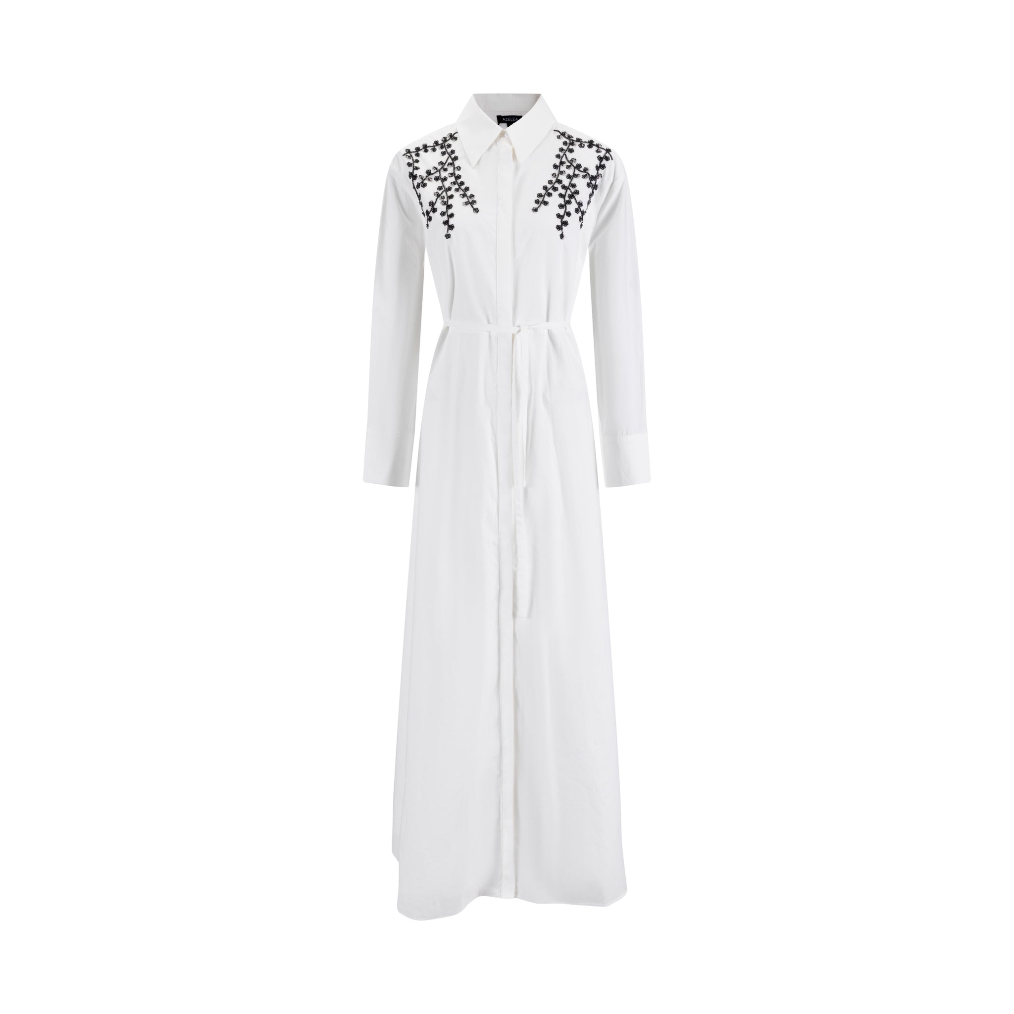 White Shirt Dress With Black Embroidery