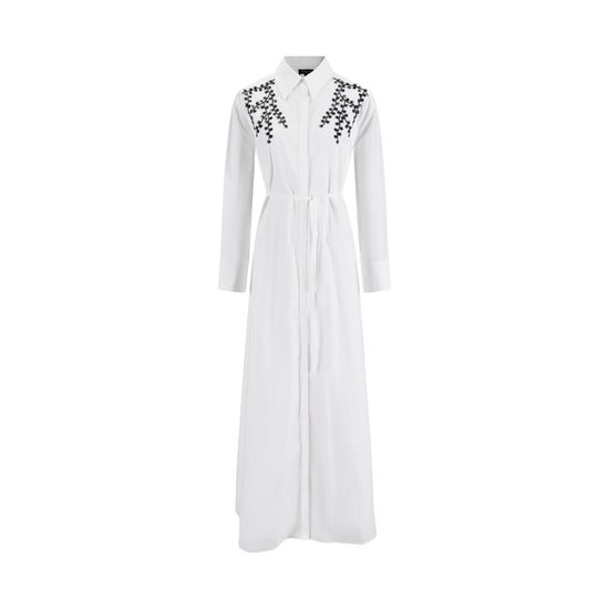 White Shirt Dress With Black Embroidery