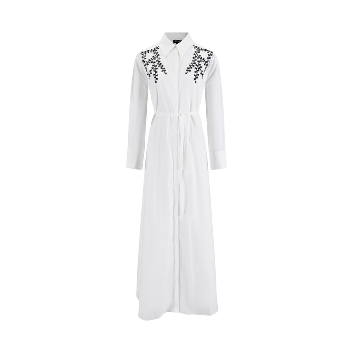 White Shirt Dress With Black Embroidery