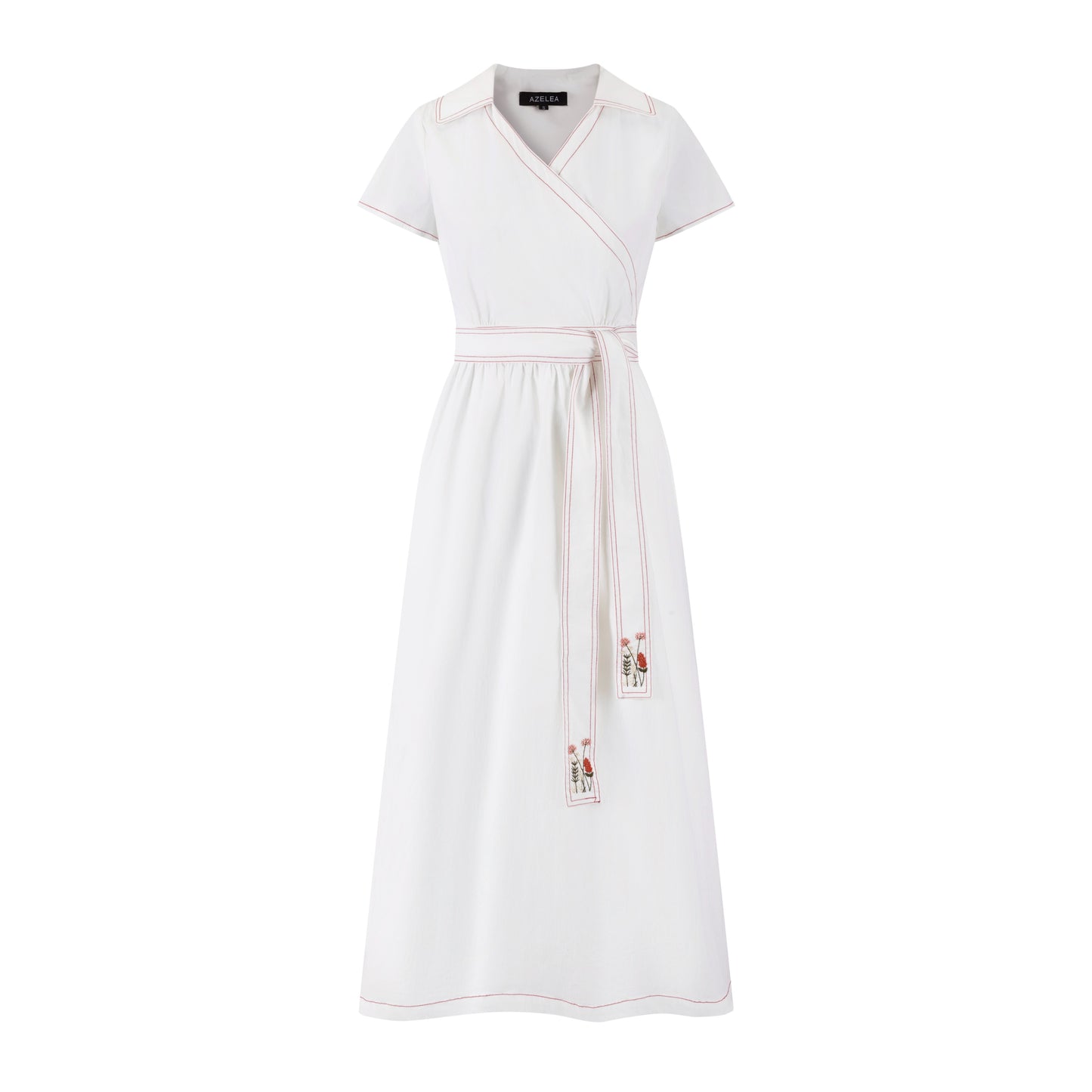 Cotton Jumper with Embroidered Belt - White