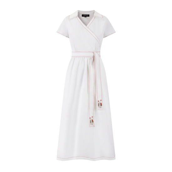Cotton Jumper with Embroidered Belt - White
