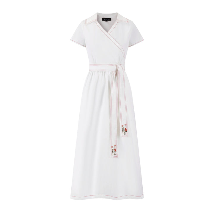 Cotton Jumper with Embroidered Belt - White